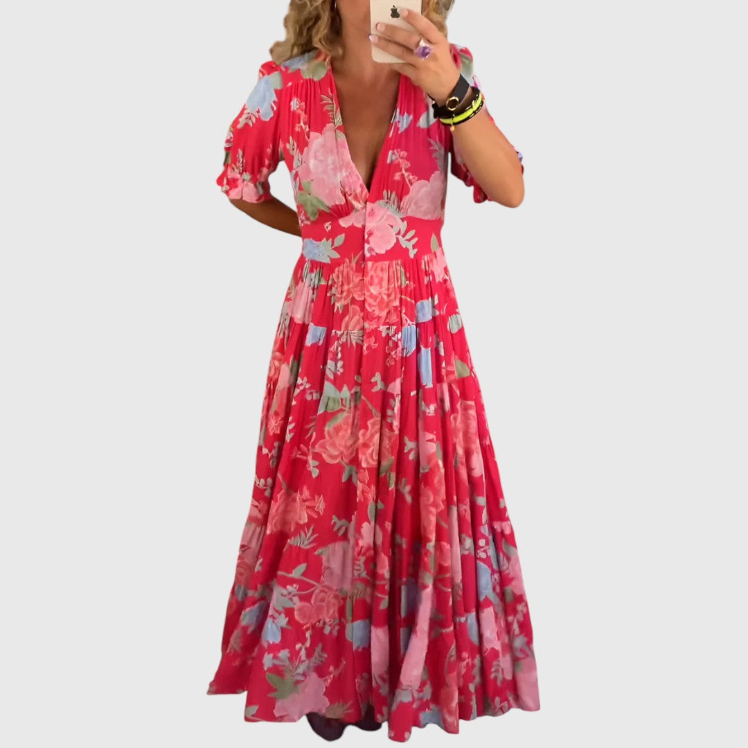 Penny - Bloemenprint V-hals jurk met zakken