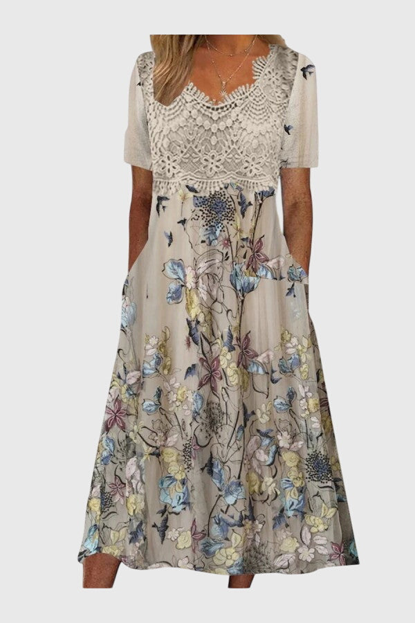 Angela – Grafische Kant Midi Jurk