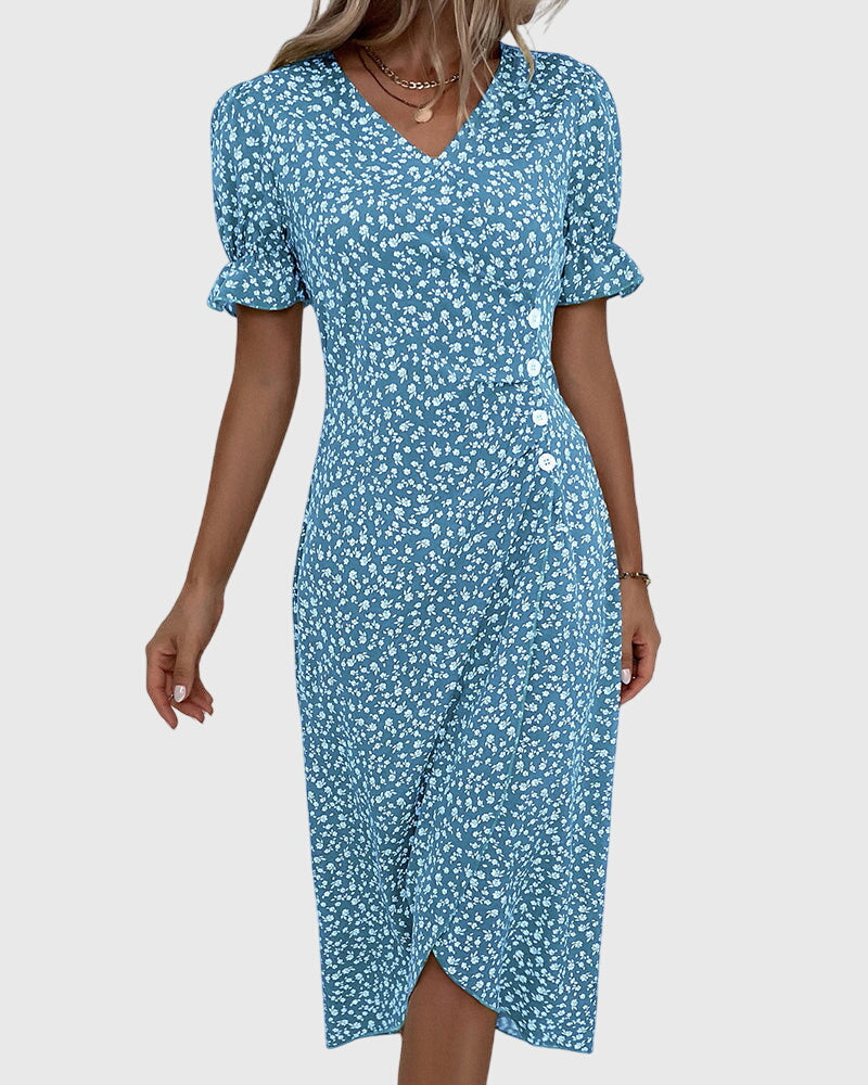 Barbara - Verse Bloem V-Hals Jurk