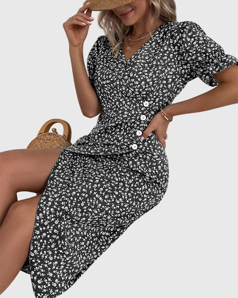 Barbara - Verse Bloem V-Hals Jurk