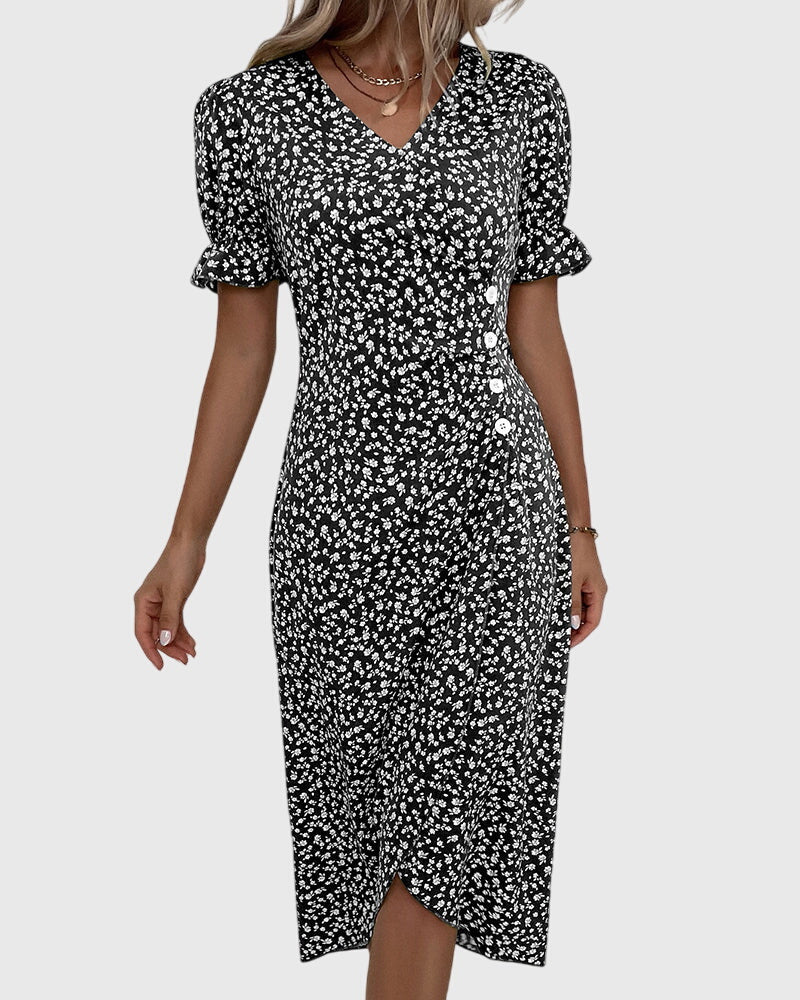 Barbara - Verse Bloem V-Hals Jurk