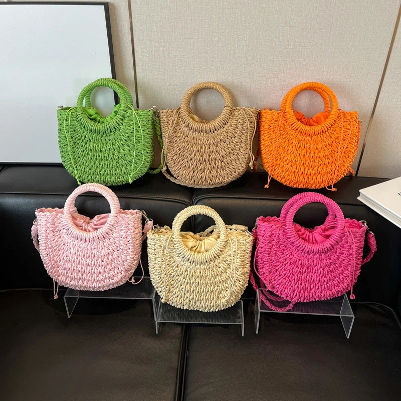 Handgeweven Stro Crossbody Schoudertas