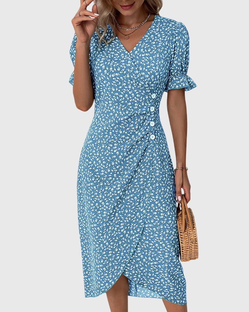 Barbara - Verse Bloem V-Hals Jurk