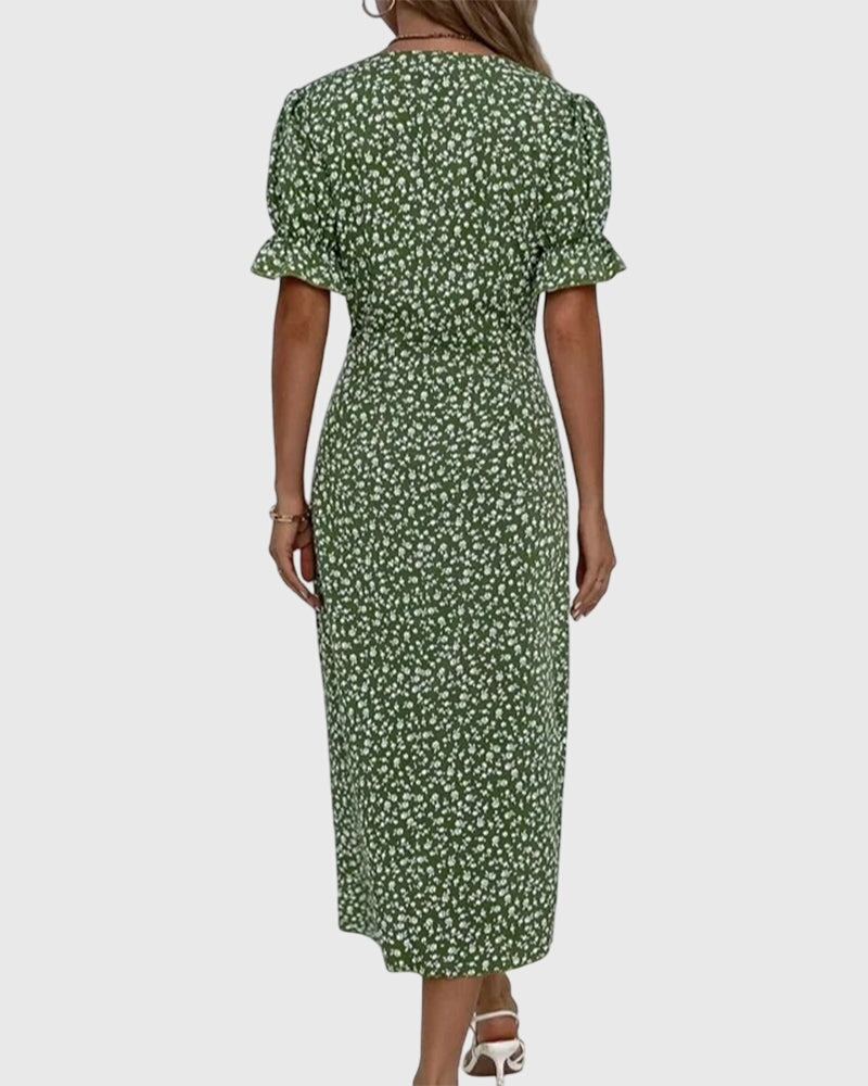 Barbara - Verse Bloem V-Hals Jurk